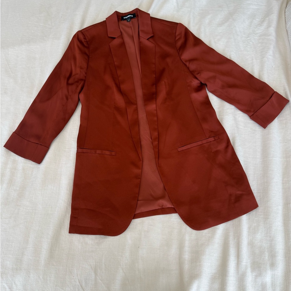 Express Women's Rust satin boyfriend blazer jacket coat burnt orange size XS